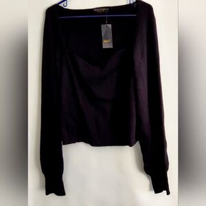NWT Seta T Women's Black Square Neck Long Sleeve Sweater